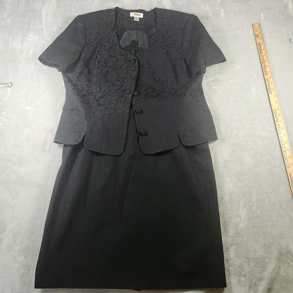 Talbots Suit Set Womens Size 16 Black Cotton Vintage Lined Jacket & Skirt